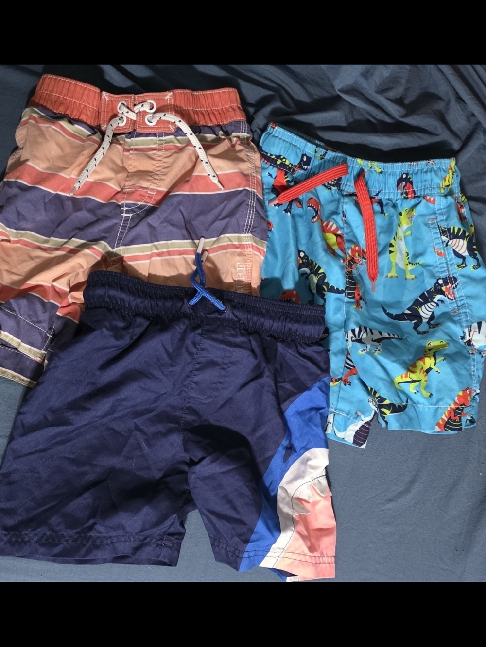 Kids Swim Shorts Pack - Blue, Coral Stripe & Dino Print